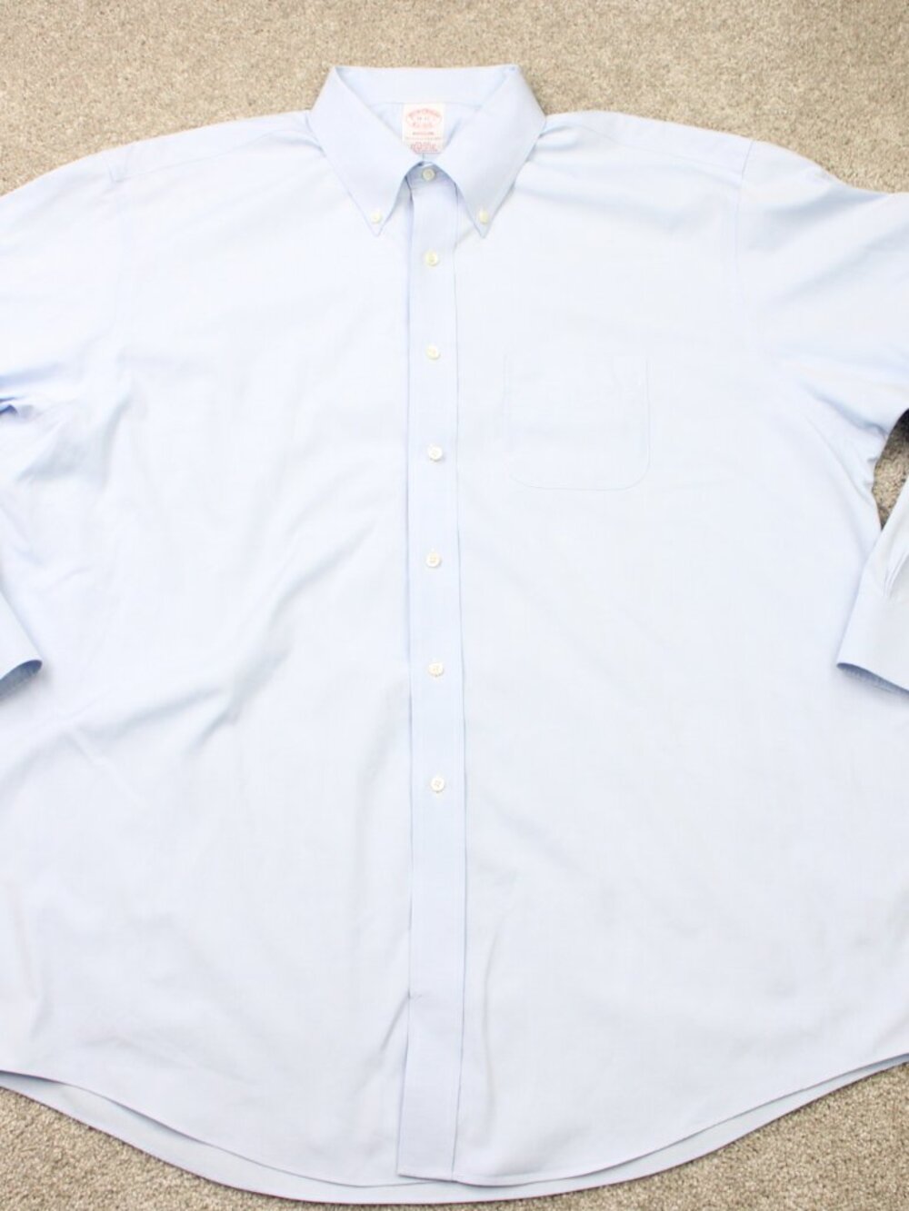 Brooks Brothers Shirt Men 18, 35 Blue Madison Non-Iron Supima Cotton Long Sleeve